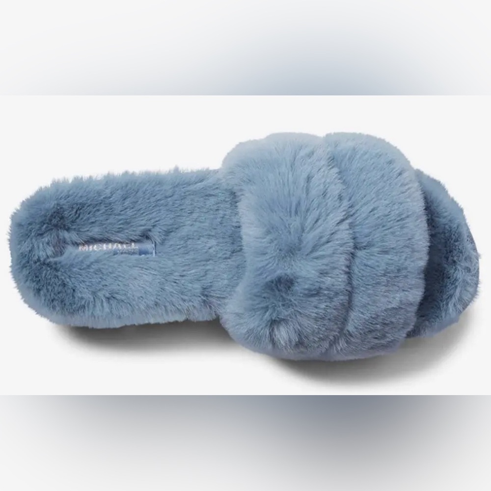 Michael Kors blue Alfie Open Toe faux fur Platform Slip-on sandal slides size 10 - Picture 5 of 7